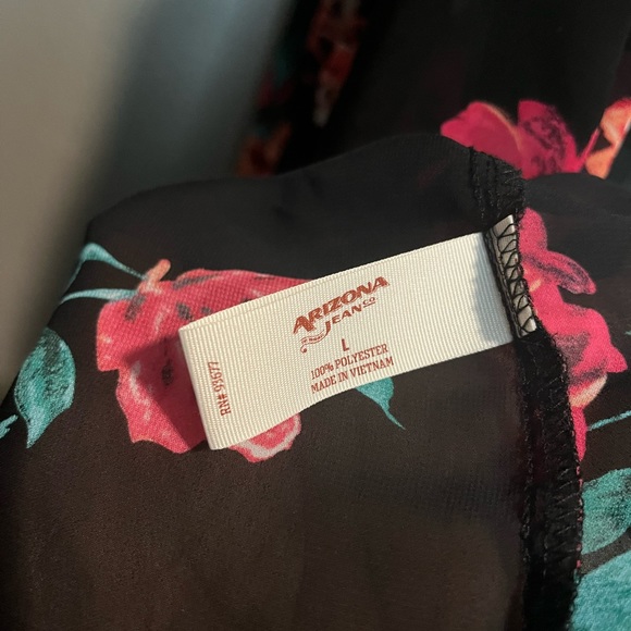 Arizona Jean Co show shoulder top, black/pink floral pattern size L - Picture 6 of 7